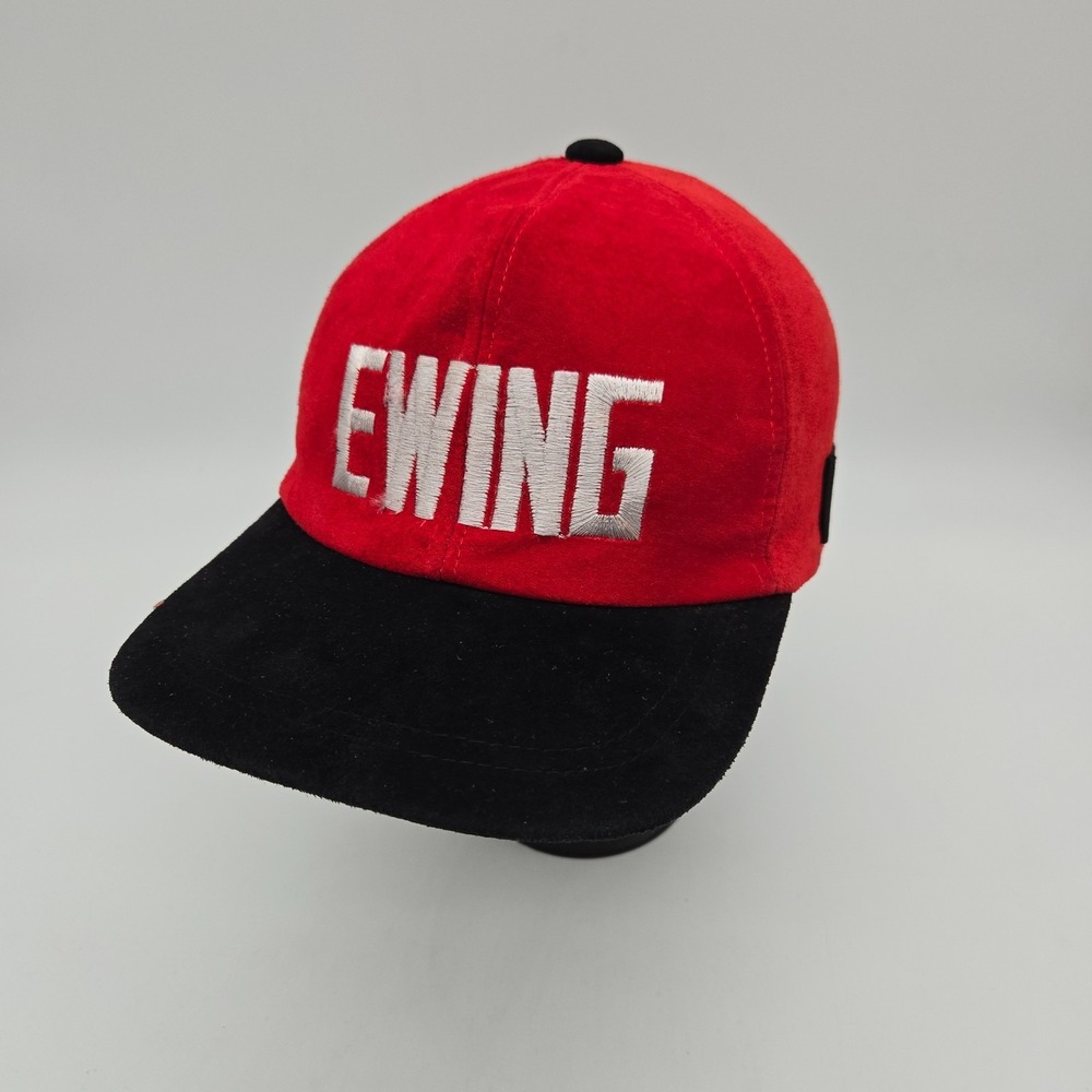 Vintage Patrick Ewing Strapback Hat Cap Red Black Suede Leather New York Knicks